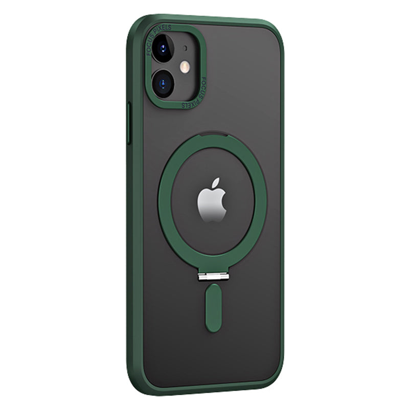 For iPhone 11 6.1 inch Skin-touch Phone Case Compatible with MagSafe Shock-absorbing Electroplating Camera Frame Design PC TPU Kickstand Cover For iPhone 11 6.1 inch Skin-touch Phone Case Compatible with MagSafe Shock-absorbing Electroplating Camera Frame Design PC TPU Kickstand Cover